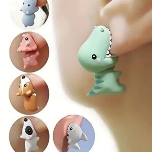 Set of 7 Animal Themed Cartoon Stud Earrings, Cute Dinosaur, Puppy, Whale, Shark